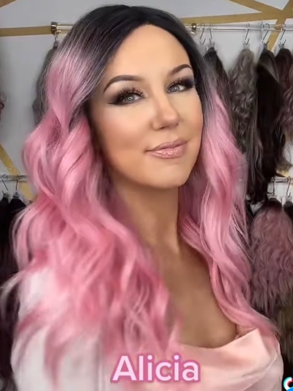 CSC Pink Ombre Wavy Synthetic Standard Wig Bangs Added